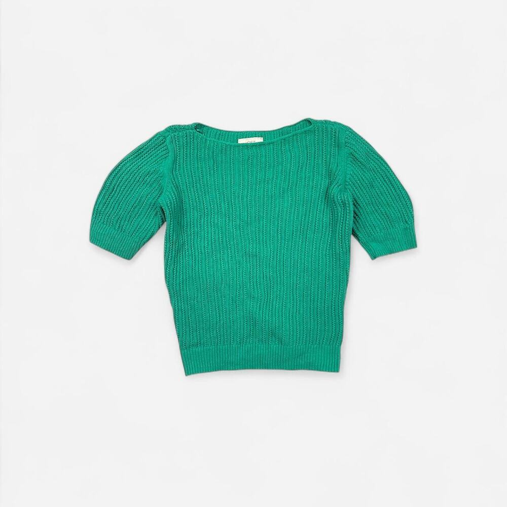 Loft knitted green boat neck short puff sleeve sweater knitted - size small